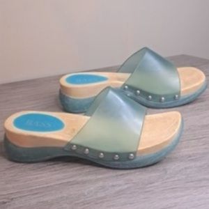 BASS Clogs Mules Sheer Sea Glass Blue vintage